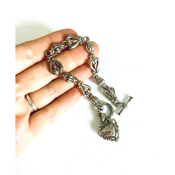 VTG Silver Bracelet Heart Clasp - Picture 6 of 8